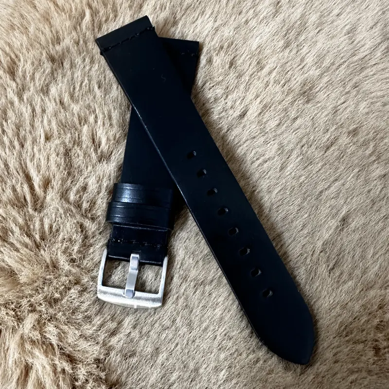 20mm Black Plain Leather Watch Strap – Durable Band